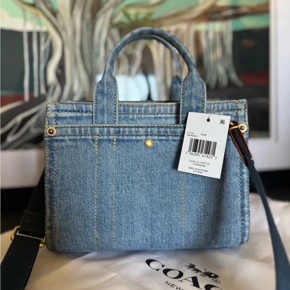 Coach Mini Denim Turn lock Tote Crossbody Bag - Picture 5 of 6